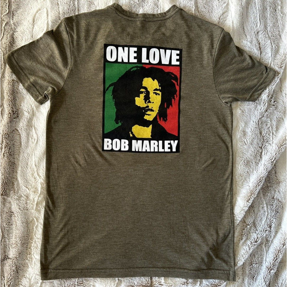 Retro 90’s Bob Marley T-Shirt Rasta Men's Small One Love Army Green